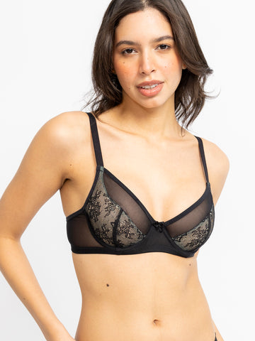 Black Floral Lace Non Padded All Day Comfort Underwired Bra