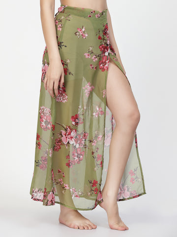 Women Floral Print Cover-Up Skirt