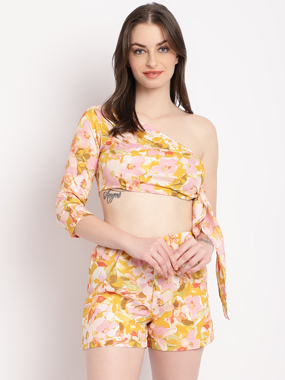 Yellow Rush Floral Printed Beachwear Co-ord Set