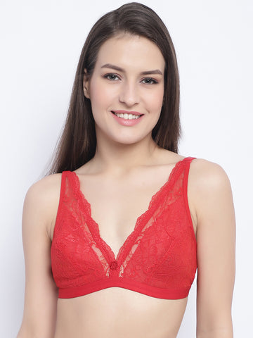 Red Floral Non Padded Full Coverage Bralette Bra All Day Comfort