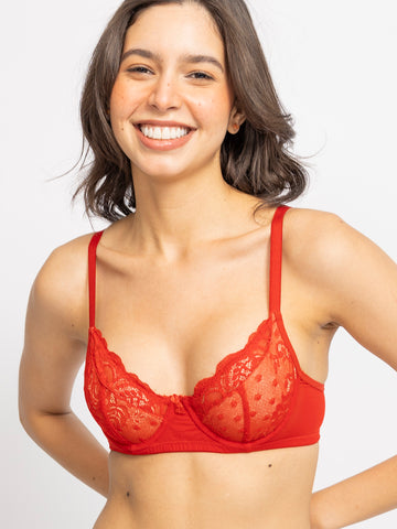 Red Floral Lace Non Padded All Day Comfort Underwired Bra