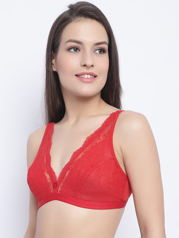 Red Floral Non Padded Full Coverage Bralette Bra All Day Comfort