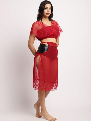 Red Sheer Crop Top and Skirt Cover-Up