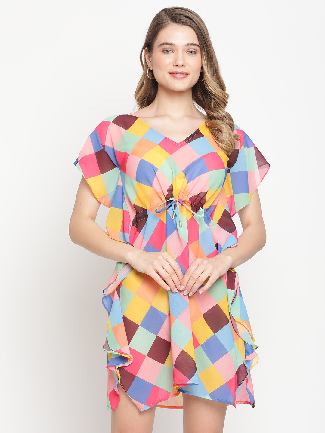 Multi-coloured Checked Beachwear Dress