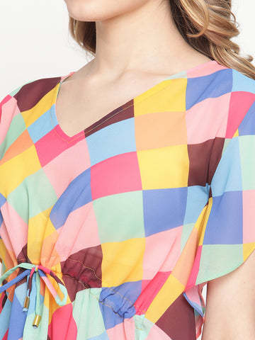 Multi-coloured Checked Beachwear Dress
