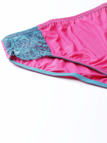 Lacy Bikini Briefs - Fuchsia & Teal Blue - EROTISSCH by AAKAR Intimates pvt. ltd.