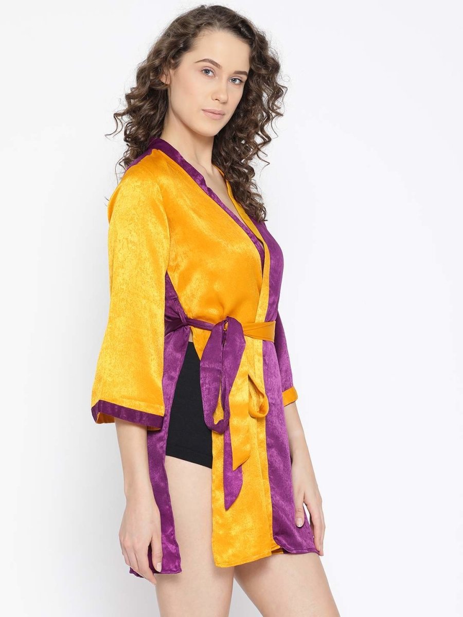Mustard & Purple Satin Robe - EROTISSCH by AAKAR Intimates pvt. ltd.