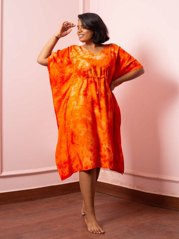 Orange Tie & Dye Kaftan Dress - EROTISSCH by AAKAR Intimates pvt. ltd.KAFTAN