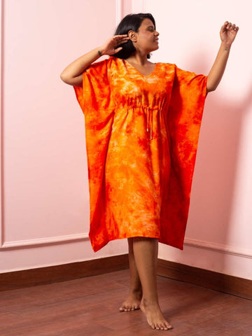 Orange Tie & Dye Kaftan Dress - EROTISSCH by AAKAR Intimates pvt. ltd.KAFTAN