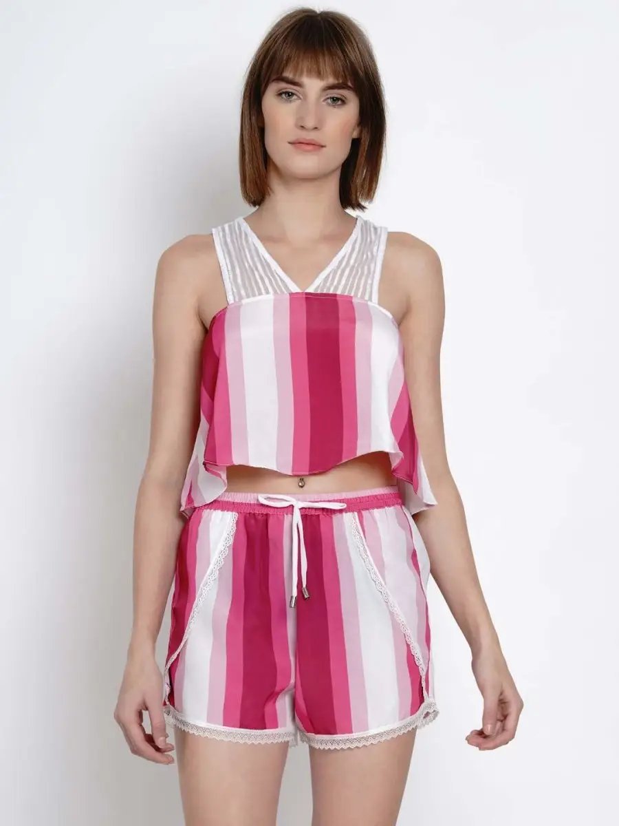 Pink Stripe Top & Shorts Set - EROTISSCH by AAKAR Intimates pvt. ltd.