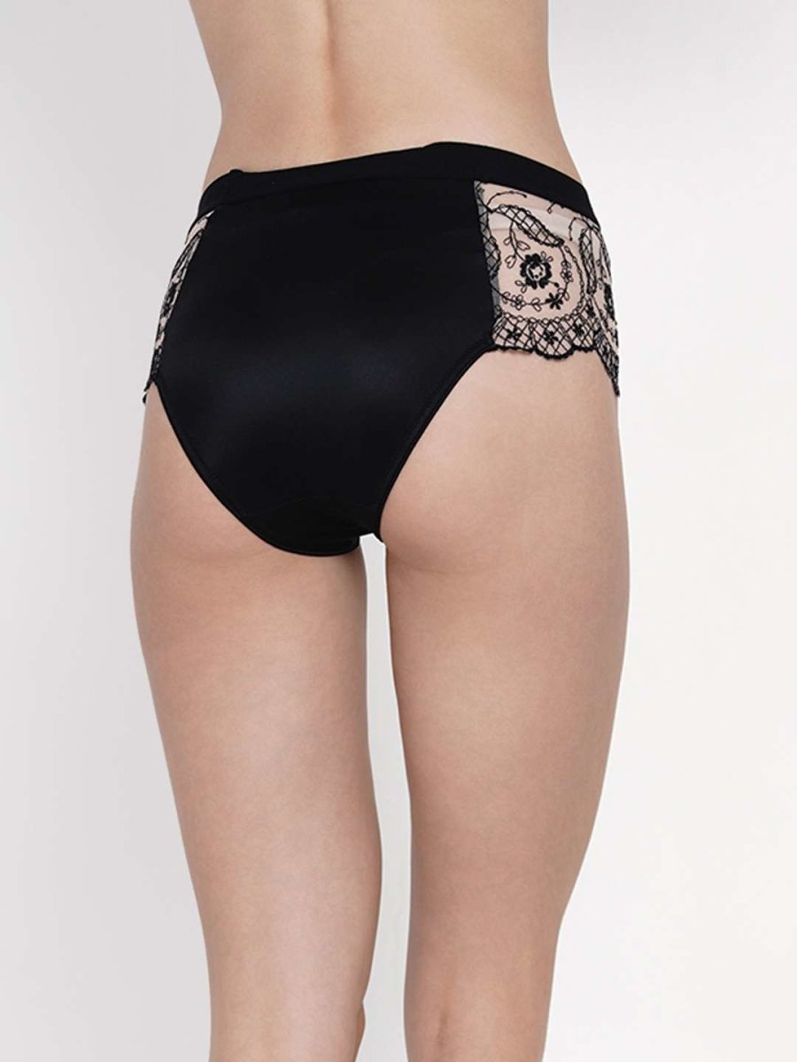 Women Black Floral Patterned Lace Hipster Brief - EROTISSCH by AAKAR Intimates pvt. ltd.