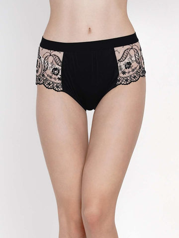 Women Black Floral Patterned Lace Hipster Brief - EROTISSCH by AAKAR Intimates pvt. ltd.