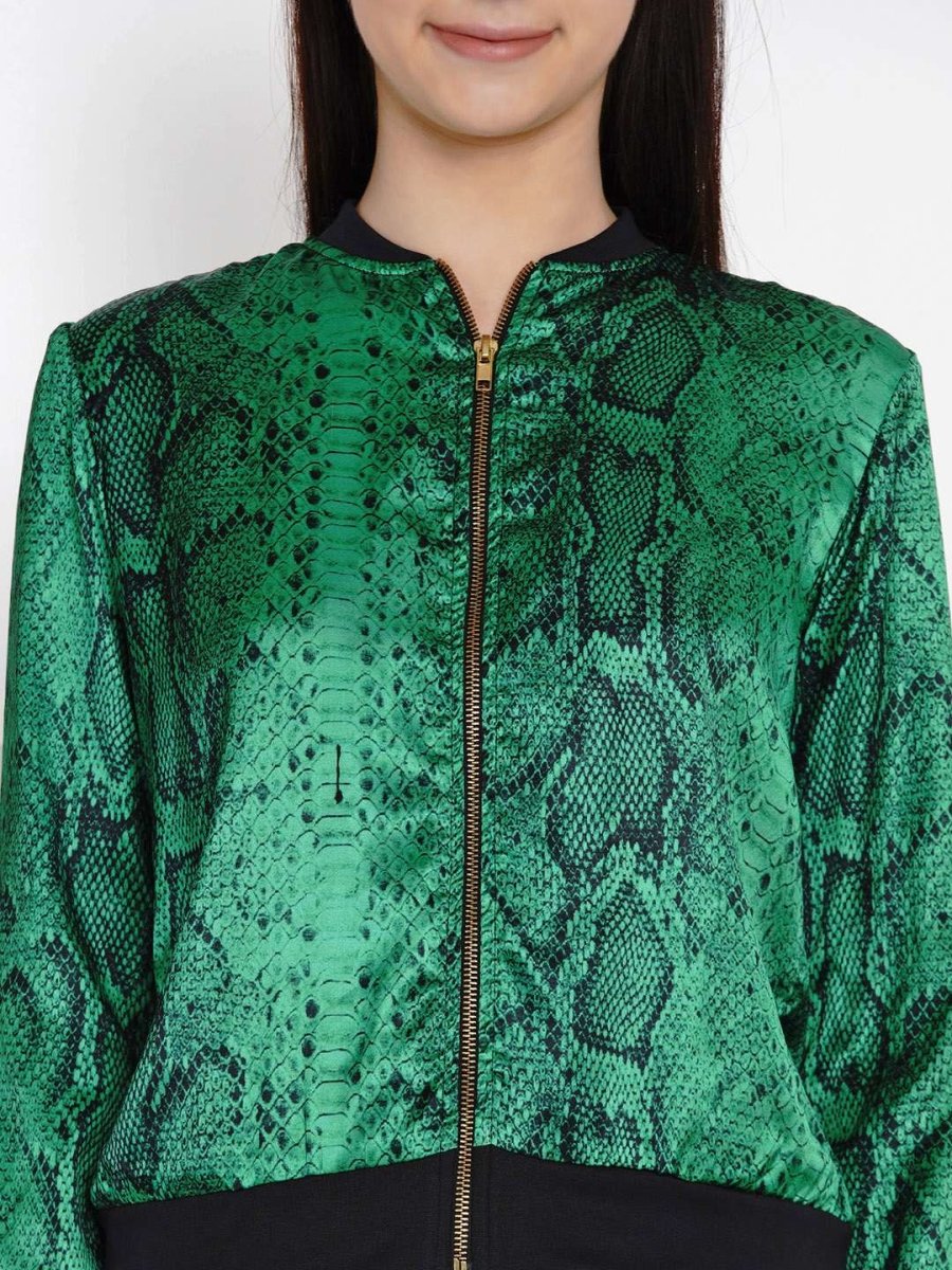 Women Green Print Bomber Jacket - EROTISSCH by AAKAR Intimates pvt. ltd.