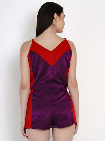 Women Purple & Red Colourblocked Night Suit - EROTISSCH by AAKAR Intimates pvt. ltd.