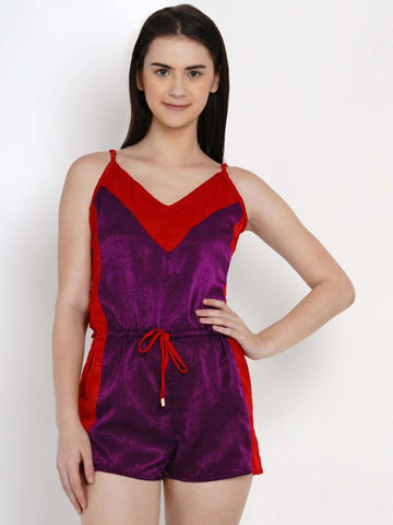 Women Purple & Red Colourblocked Night Suit - EROTISSCH by AAKAR Intimates pvt. ltd.