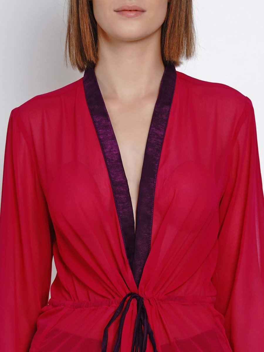 Women Red & Purple Solid Mini Robe - EROTISSCH by AAKAR Intimates pvt. ltd.