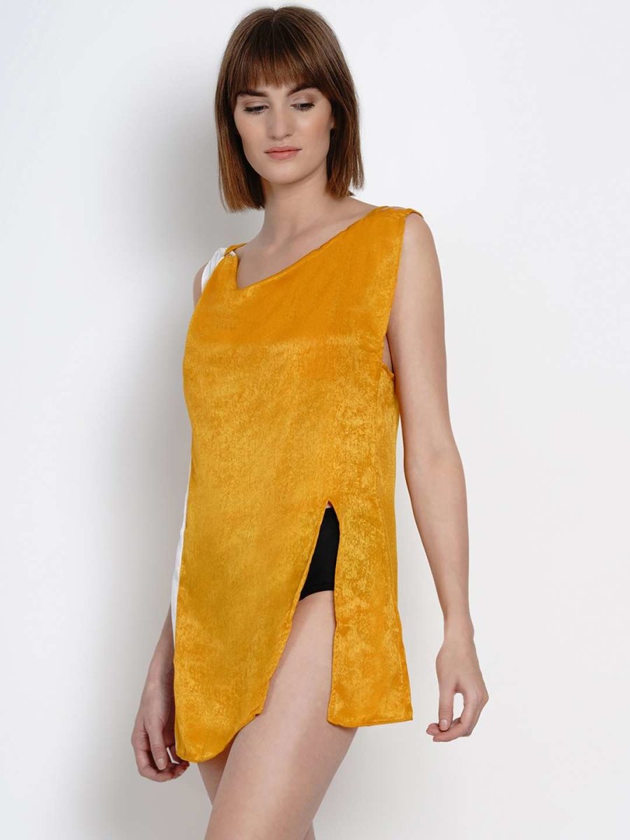 Yellow & White Printed Nightdress - EROTISSCH by AAKAR Intimates pvt. ltd.